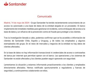 Comunicado Santander